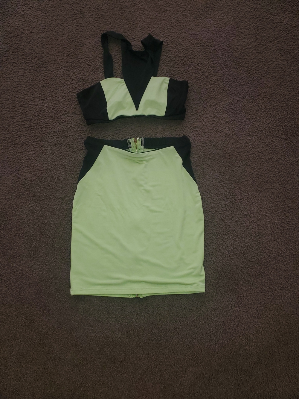 Hot Miami Styles Neon Lime and Black Two-Piece Dress Set